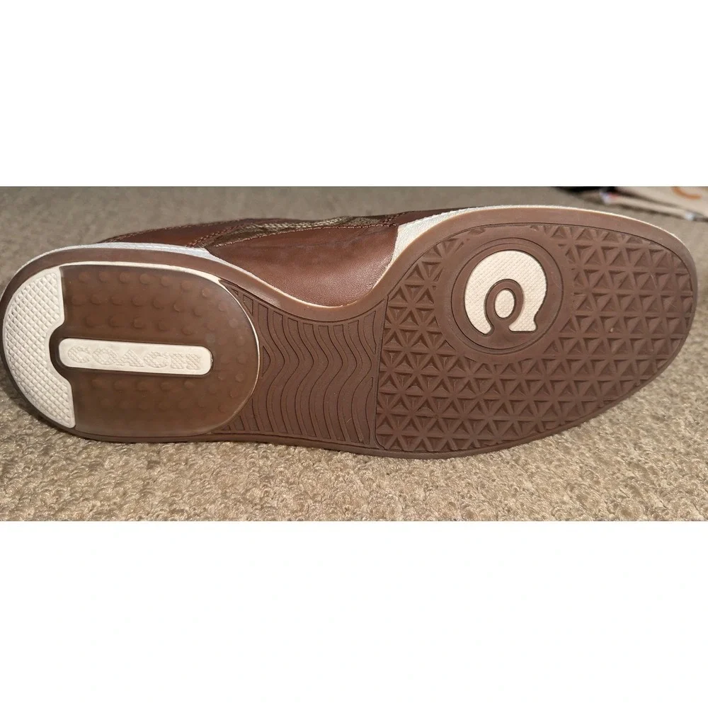 Coach Mens Signature Monogram Leather Low Top Sneakers Brown White Size 11